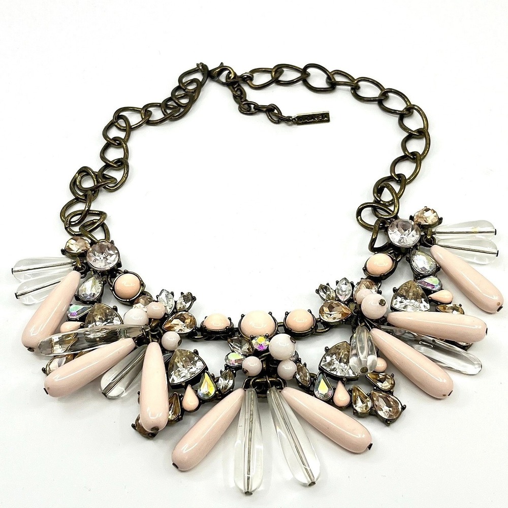 Sugarfix By Baublebar Antique Gold Tone Pink Blush Dangle Statement Bib Necklace
